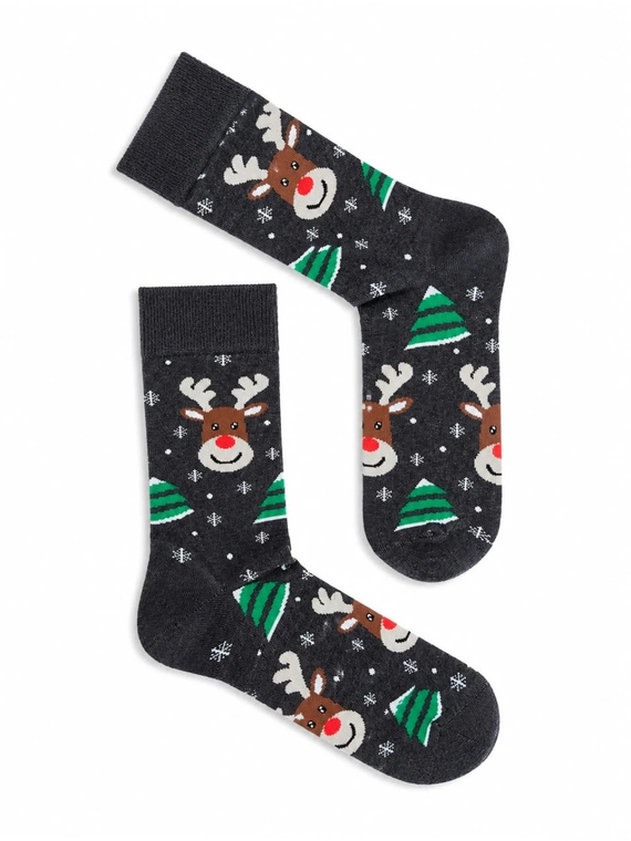 Calze uomo Milena 1290-043 Renne e Alberi di Natale in cotone, colore melange scuro