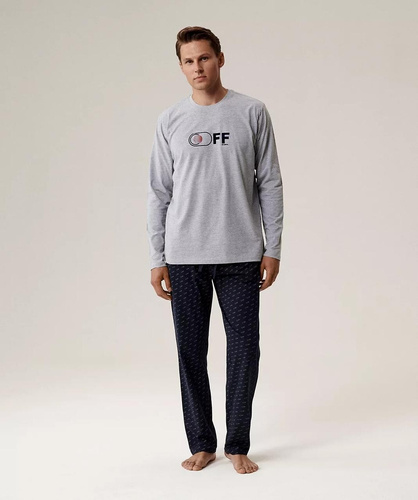 Pigiama da uomo NMP-390 Atlantic grey navy blue - cotone, manica lunga, comodo e caldo per le notti più fresche