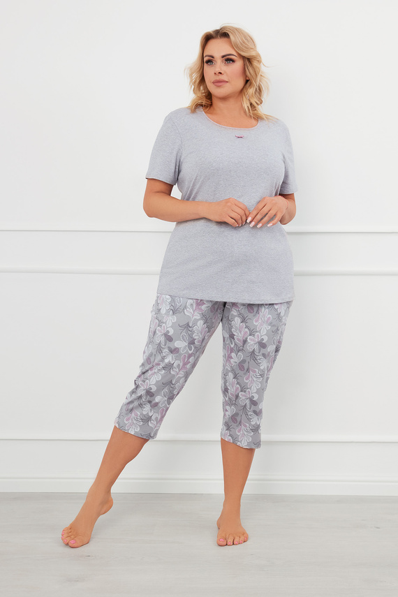 Pigiama da donna Ibena manica corta, pantaloni 3/4 Moda italiana - melange/stampa