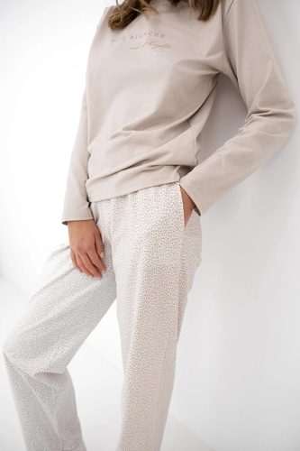 Pigiama donna Sensis Lyanna beige in cotone con pantaloni lunghi a fiori