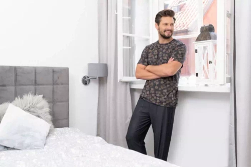 Pinus Pigiama Uomo manica corta, pantalone lungo Moda Italiana- stampa/grafite