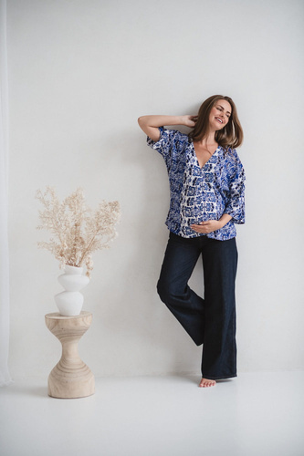 Bahama Mama Blusa maternità Milk&Love stampa Azul- viscosa, manica 3/4, oversize