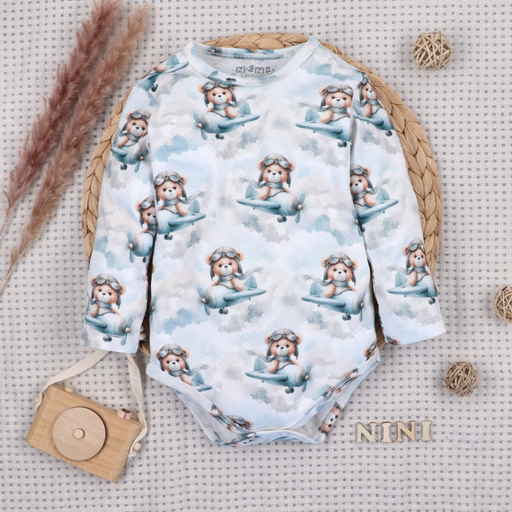 NINI ABN-5746/JSZ body neonato 100% bambù Baby Bear Pilot con bottoni a pressione