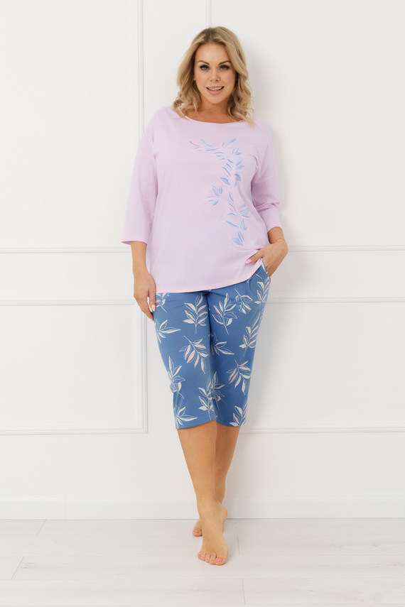 Pigiama donna Erula Italian Fashion in jersey di cotone 3/4 plus size rosa