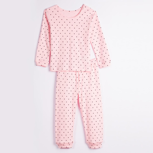 Pigiama bambina Nicol Tosia 225038 in cotone, lunga, rosa con cuoricini