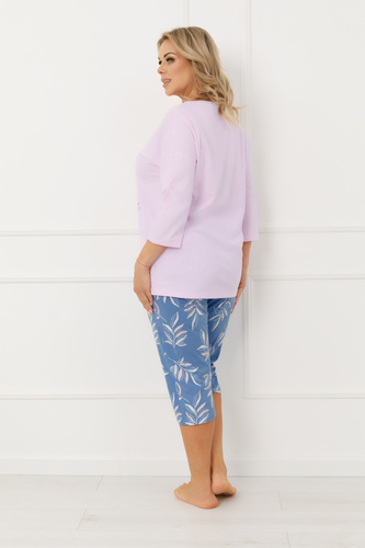 Pigiama donna Erula Italian Fashion in jersey di cotone 3/4 plus size rosa