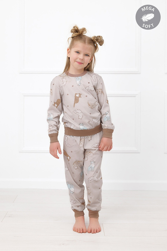 Italian Fashion Filka Pigiama bambino Mega Soft lungo con gatti caldo