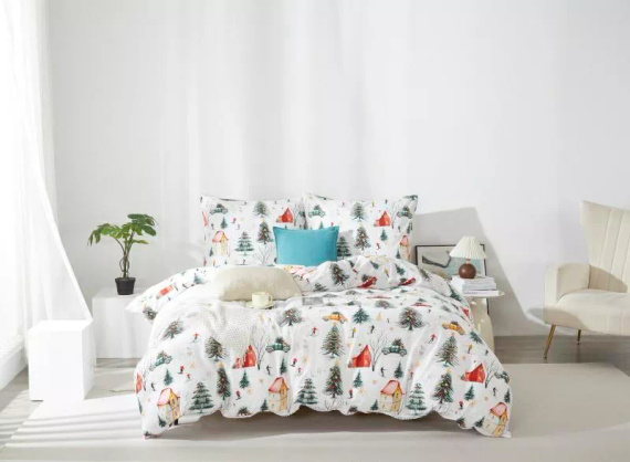 Xmass Skiing Christmas biancheria da letto in microsatin bianco I25 Spod Igły i Nitki - morbida, liscia e resistente