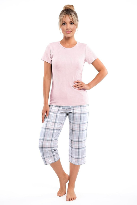 Pigiama donna Donna Dani 3/4 rosa in cotone manica corta pantaloni 3/4