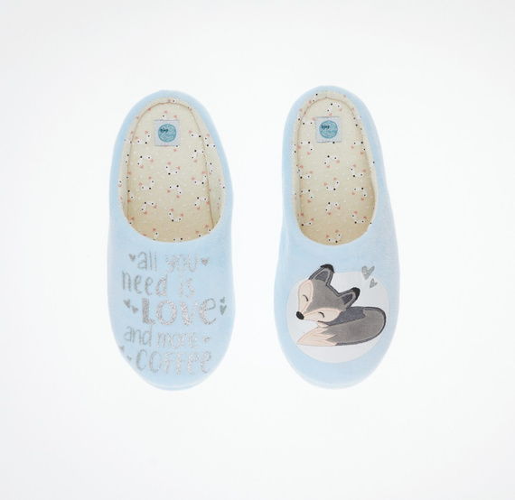 Fixy Sorbetto blu - pantofole calde da donna con suola antiscivolo e stampa