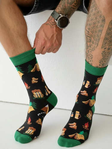 0125.053 Trekking - calze da uomo Milena con motivo colorato, nero