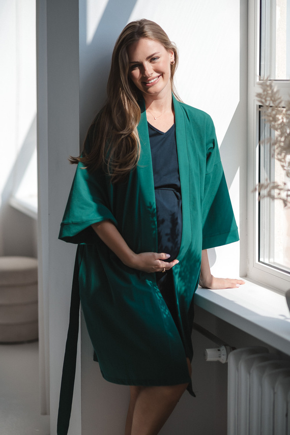 Milk&Love vestaglia premaman verde bottiglia - cotone con elastan, confortevole, manica 7/8