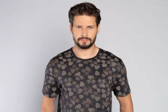 Pinus Pigiama Uomo manica corta, pantalone lungo Moda Italiana- stampa/grafite