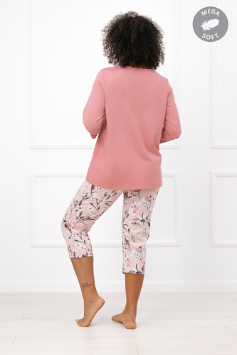 Italian Fashion Kafelia Pigiama donna Mega Soft 3/4 fiori tasca