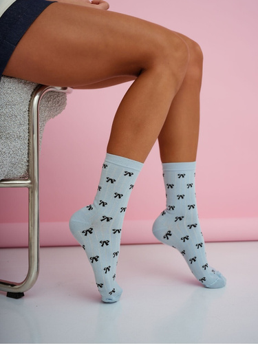 Calzini donna Milena 0200-221 – cotone, piccolo motivo fiocchi blue