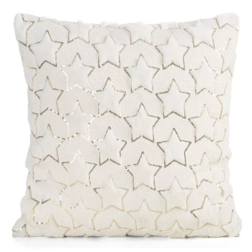 CHP308 Federa natalizia Eurofirany 45x45 con paillettes 3D stelle crema