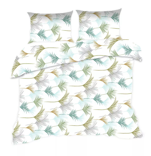 1816N Biancheria da letto in cotone Classic E24 Karo leaves white turquoise- 100% cotone, resistente, colorato, set da 2 pezzi