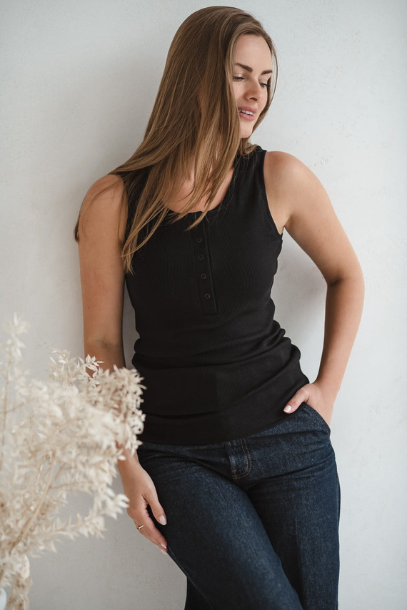 T-shirt Tummy Gravidanza e allattamento - a coste, senza spalline Milk&Love nero