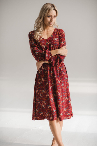 Lovely Dress Vestito midi per la maternità e l'allattamento di Milk&Love - marrone a fiori, manica lunga