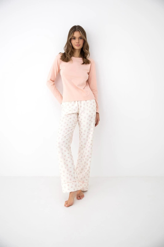Pigiama donna Sensis Royal rosa-ecru in bambù e cotone pantaloni lunghi