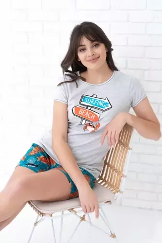 Oceania Pigiama da donna a manica corta, pantaloncini Moda italiana- melange/stampa