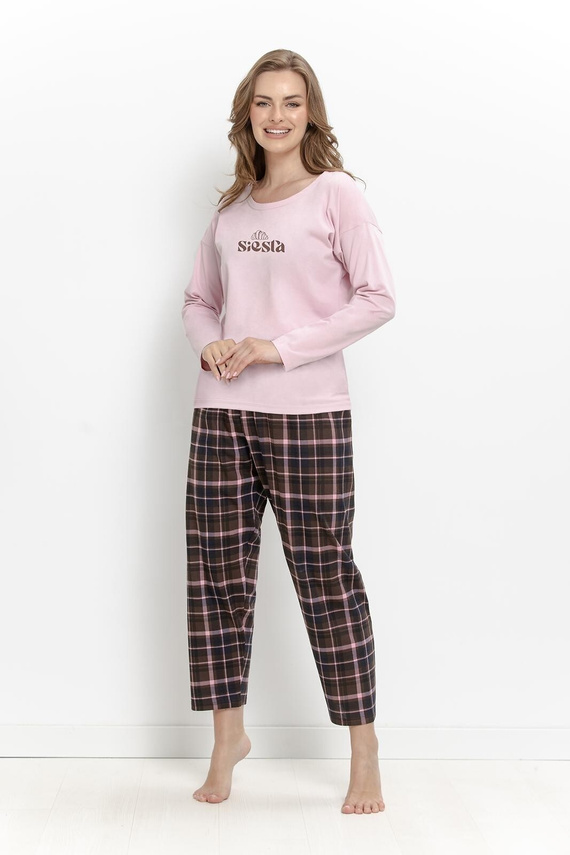 Pigiama donna Taro Kayla 3619 rosa 100% cotone manica lunga 7/8