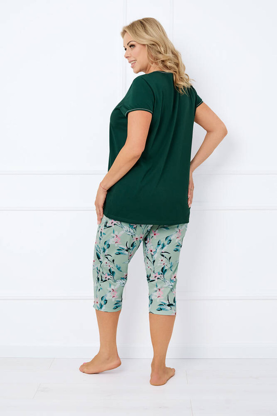 Florisa Pigiama da donna a maniche corte, pantaloni a 3/4 Moda italiana - verde scuro/stampa