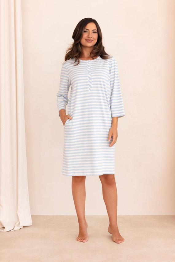 Camicia da notte donna Regina 2009 100% cotone con bottoni manica 7/8 blu