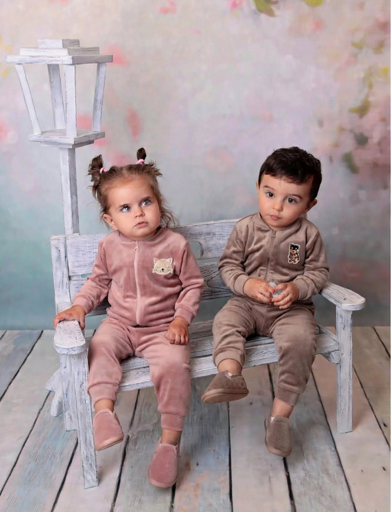 Tuta bambini Velvet Bambarillo rosa in velluto, felpa con zip e pantaloni