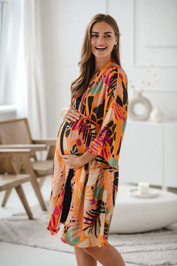 Tropical Orange szlafrok bambusowy ciążowy Milk&Love pomarańczowy 