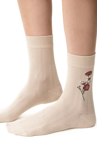 Calze da donna Steven Planet Earth art.017 beige chiaro 042- cotone, fantasie, comfort