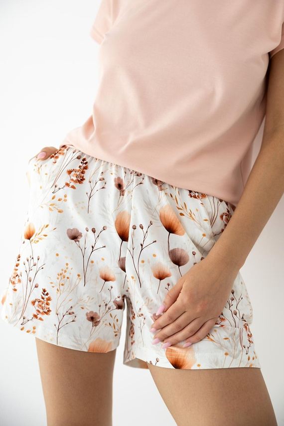 Pigiama da donna Sensis Arielle ecrù in bambù e cotone, manica corta, pantaloncino