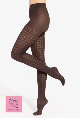 Collant Gatta Wedel wz. 04 40 DEN cioccolato con motivo geometrico fantasia