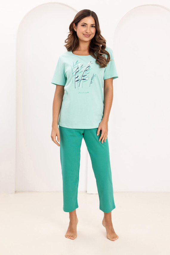 Pigiama Regina 740, cotone, stampato, pantaloni 7/8, comfort per ogni notte - verde