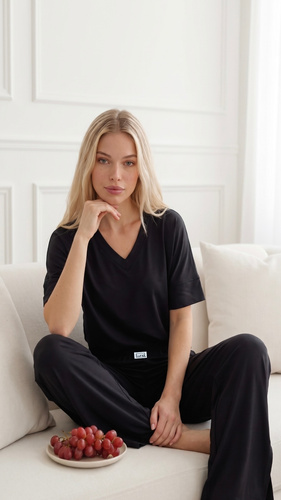 Luna 1313 pigiama donna nera 100% cotone maglietta e pantaloncini corti