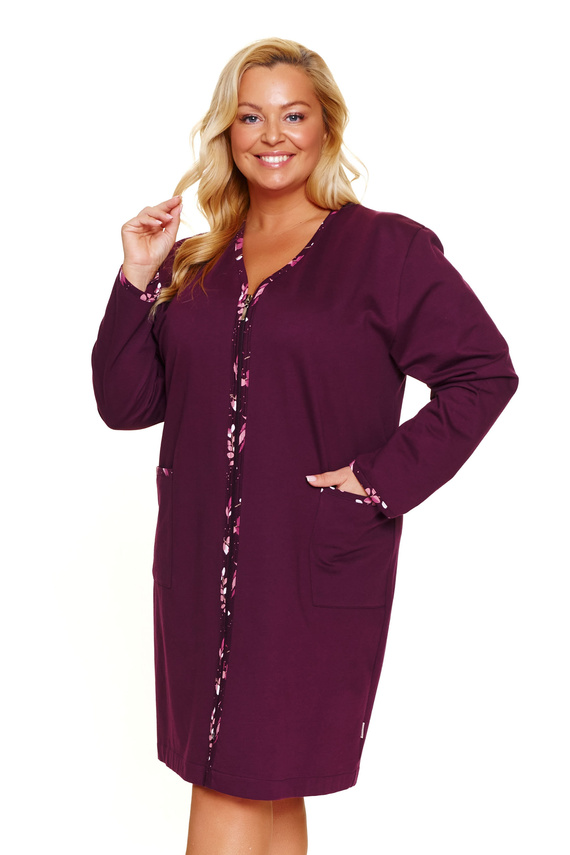 7319 Accappatoio da donna De Lafense bordeaux - cotone, zip, accenti floreali