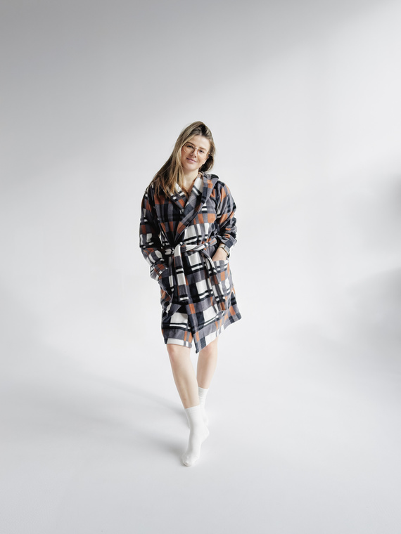 031 Coperta accappatoio De Lafense - vestaglia da donna in caldo pile Super Cozy, cammello