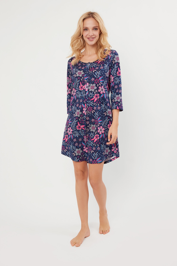 Camicia da notte folk sbottonata, manica 3/4 Moda italiana - stampa