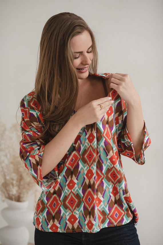 Blusa premaman Bahama Mama Milk&Love con stampa boho - viscosa, manica 3/4, oversize