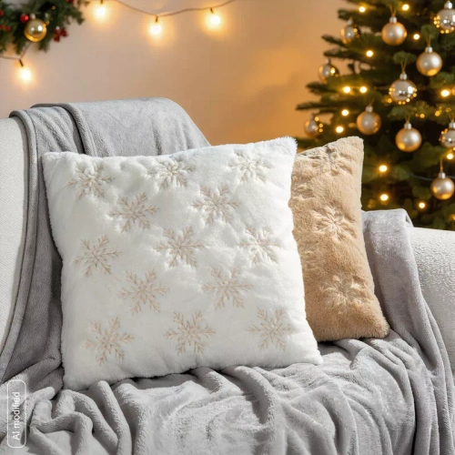 CHP308 Federa natalizia Eurofirany 45x45 con paillettes 3D stelle beige