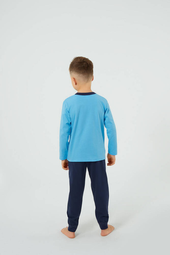Pigiama Junak per ragazzo a maniche lunghe e pantaloni Moda Italiana - blu/verde