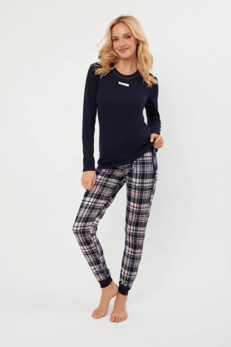 Dona Pigiama da donna Italian Fashion blu navy - cotone, manica lunga e pantalone