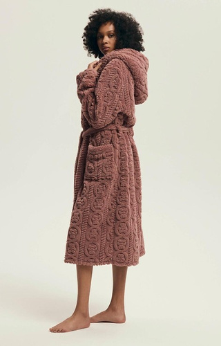 43592 Darlena Henderson dusty rose - accappatoio con cappuccio da donna, lungo, morbido, fantasia