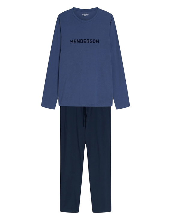 Pigiama uomo Henderson 45455 Indigo blu navy 100% cotone flanella