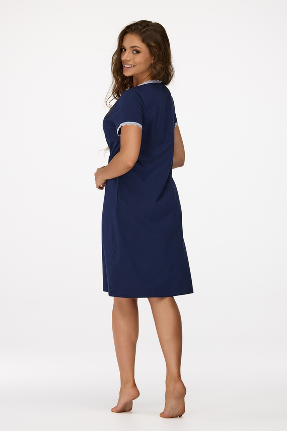 no. 36 Camicia da notte da gravidanza Senizo blu navy - 100% cotone, pizzo, manica corta, per allattamento