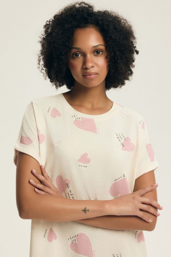 Camicia da notte da donna 44490 Emela pesca Henderson, 100% cotone, manica corta, mezza scollatura rotonda