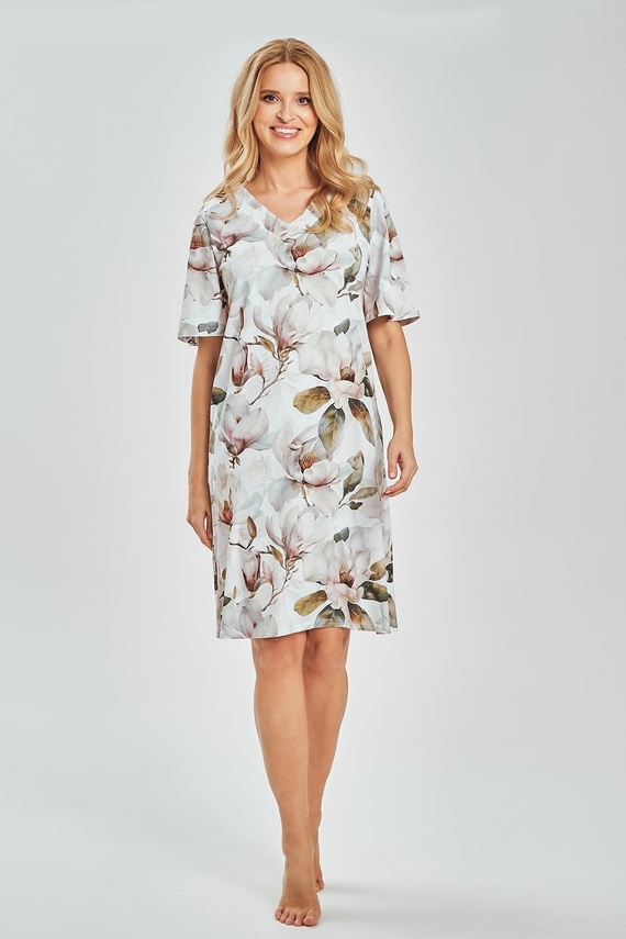 3534 Afrodite Camicia da notte da donna - 100% cotone, scollo a V, stampa floreale
