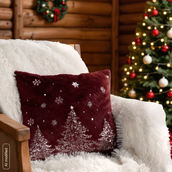CHP308 Federa natalizia Eurofirany 45x45 con paillettes 3D stelle beige
