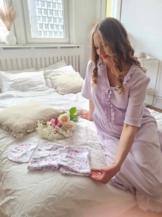 34NA Camicia da notte Natalie Marija - 100% cotone, maternità e allattamento, con balze