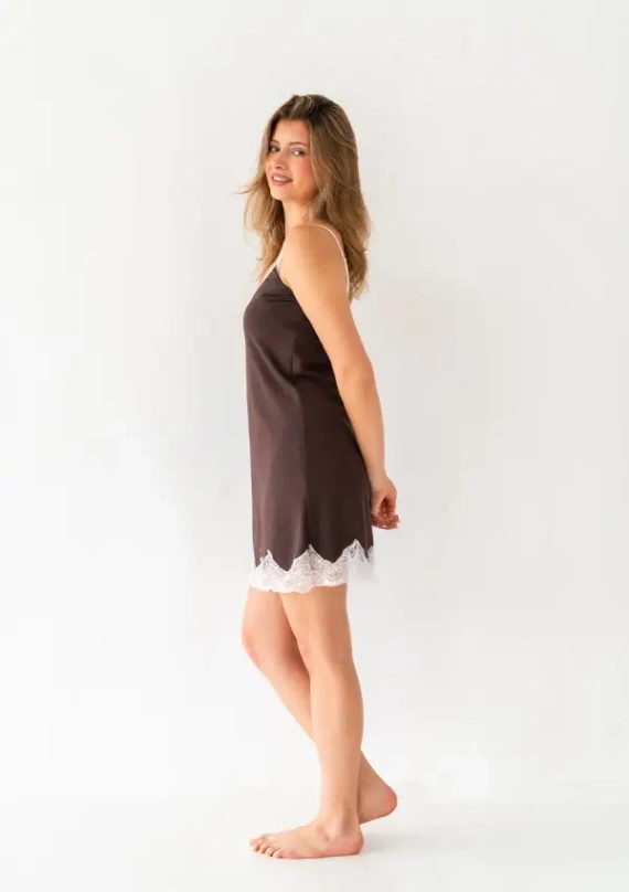 Halka Dkaren Sendi 2 in cotone con pizzo e spalline regolabili - cioccolato